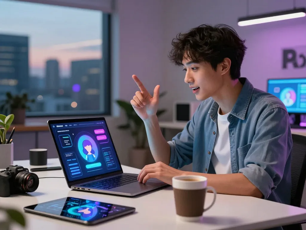 Engaging user exploring crushon AI chatbot interface in a modern workspace.