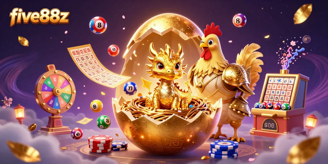 Experience the excitement of five88z with a dazzling 3D dragon guarding golden poker chips amidst a vibrant casino scene.