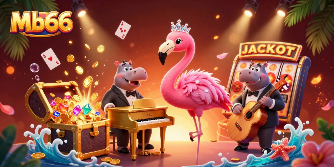 Experience thrilling gameplay at Mb66 with a vibrant lounge scene featuring a flamingo singer and games.