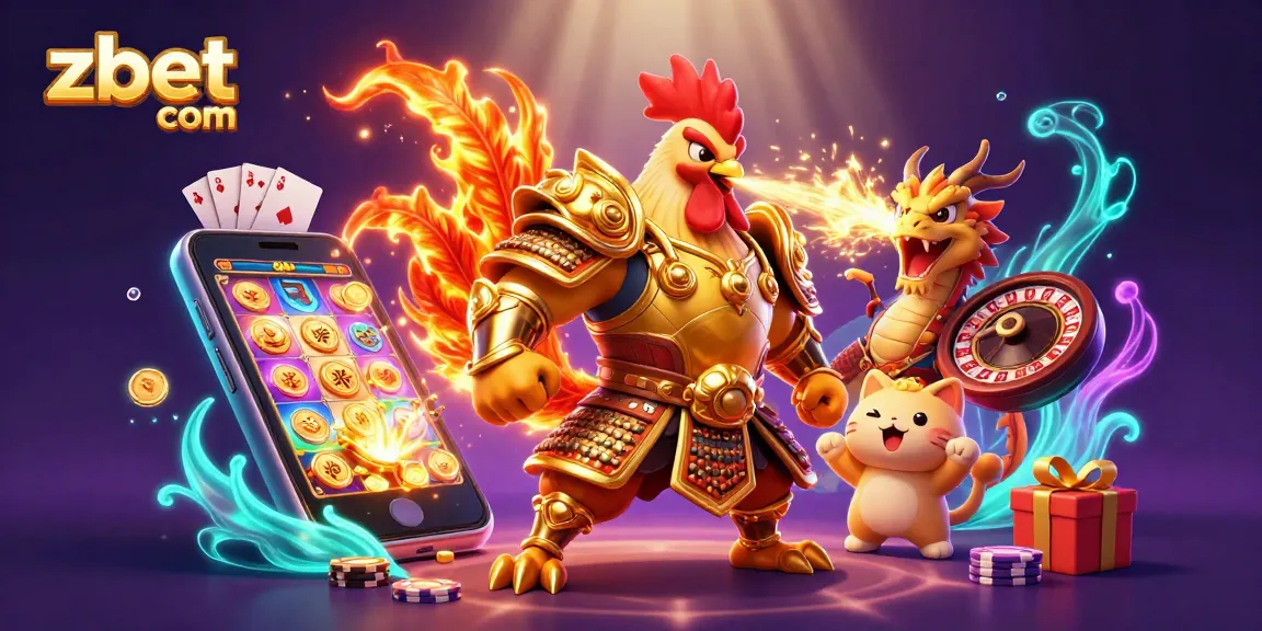 Experience zbet com with a colorful, dynamic casino scene boasting thrilling game elements and vibrant characters.