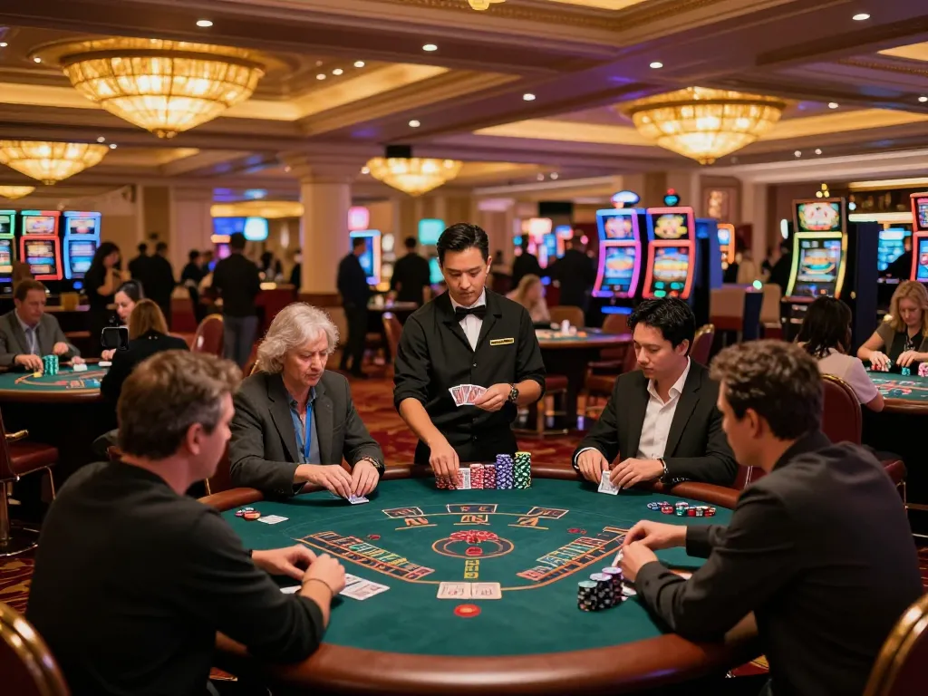 Players experience thrilling blackjack action at 88betcom's upscale casino, complete with vibrant decor.