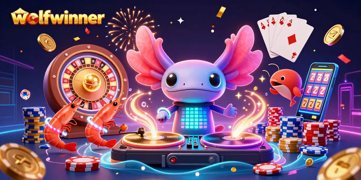 Experience excitement with wolfwinner's vibrant 3D casino scene featuring animated characters and vibrant game elements.