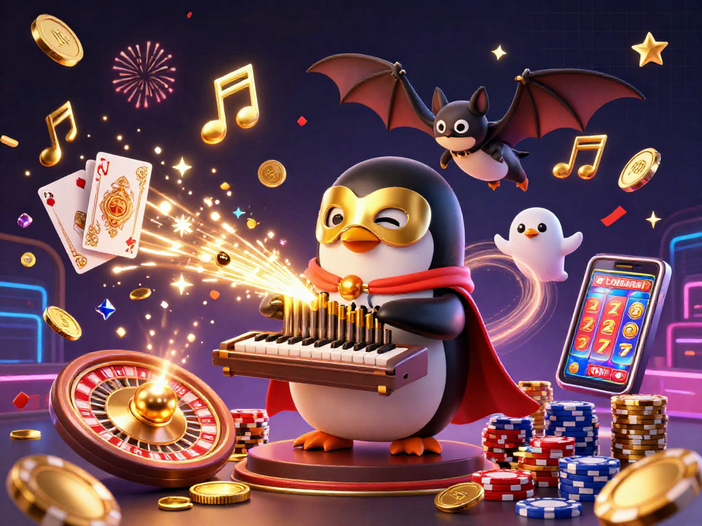 Experience the thrill of Bonus Buy slots at chagency with playful penguin music and casino elements.