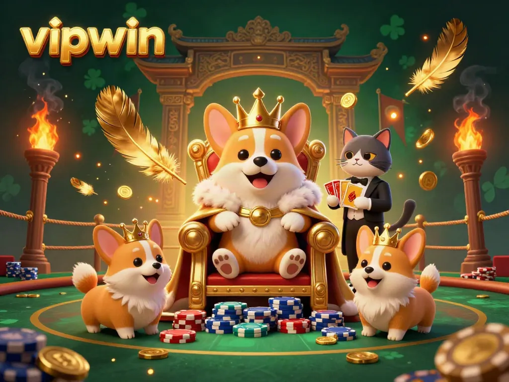 Engage in thrilling gameplay at vipwin while enjoying a royal corgi's lavish casino throne experience.