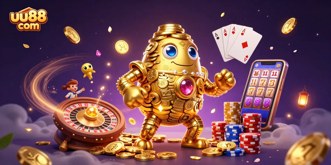 Spin the reels and win big with uu88 com at this vibrant casino illustration!