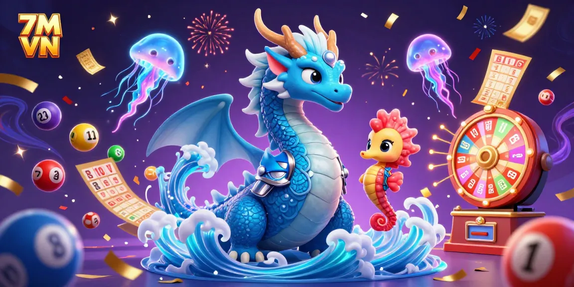 Engage with 7M VN's vibrant gambling visuals featuring lively characters and dynamic lottery elements.