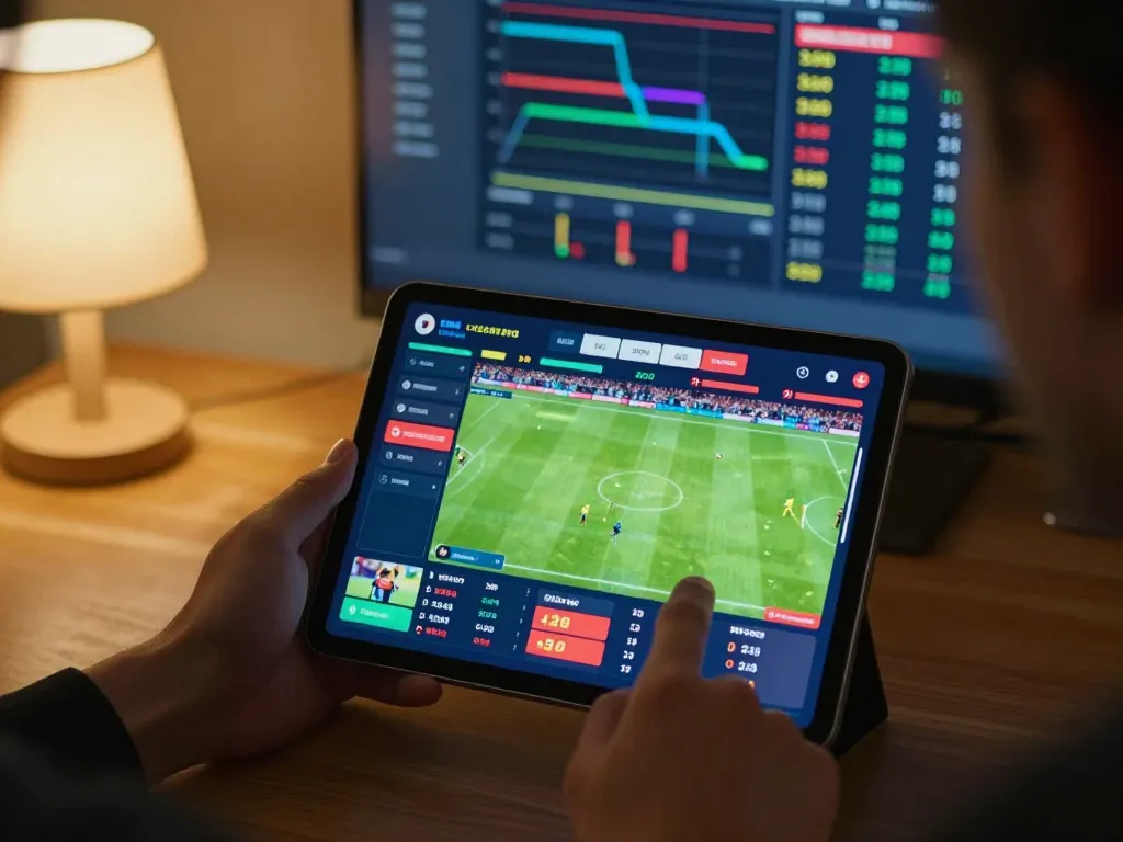 SOCOLIVE user analyzing live soccer matches for betting on high-definition screen