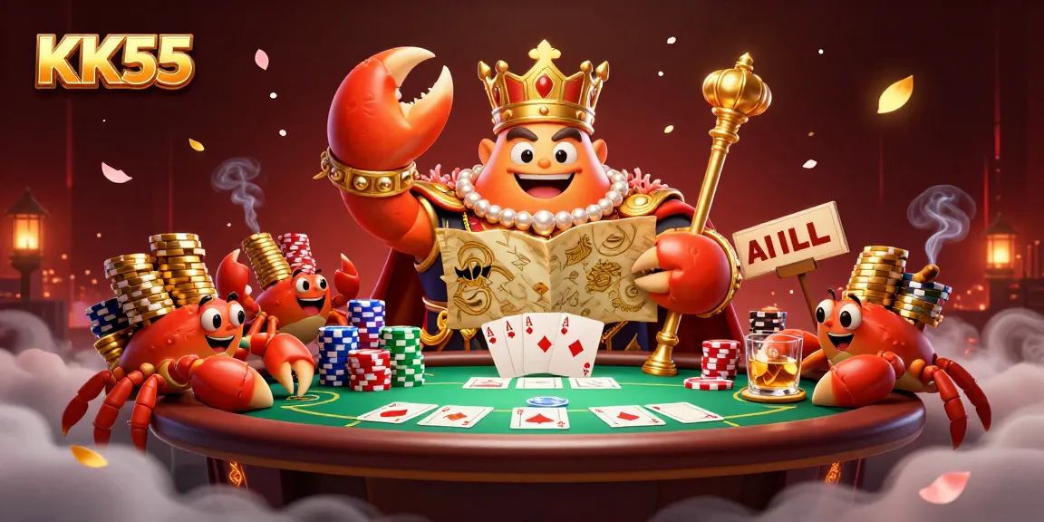 Engage in the exhilarating world of KK55's online poker with a golden crab emperor and exciting game elements.