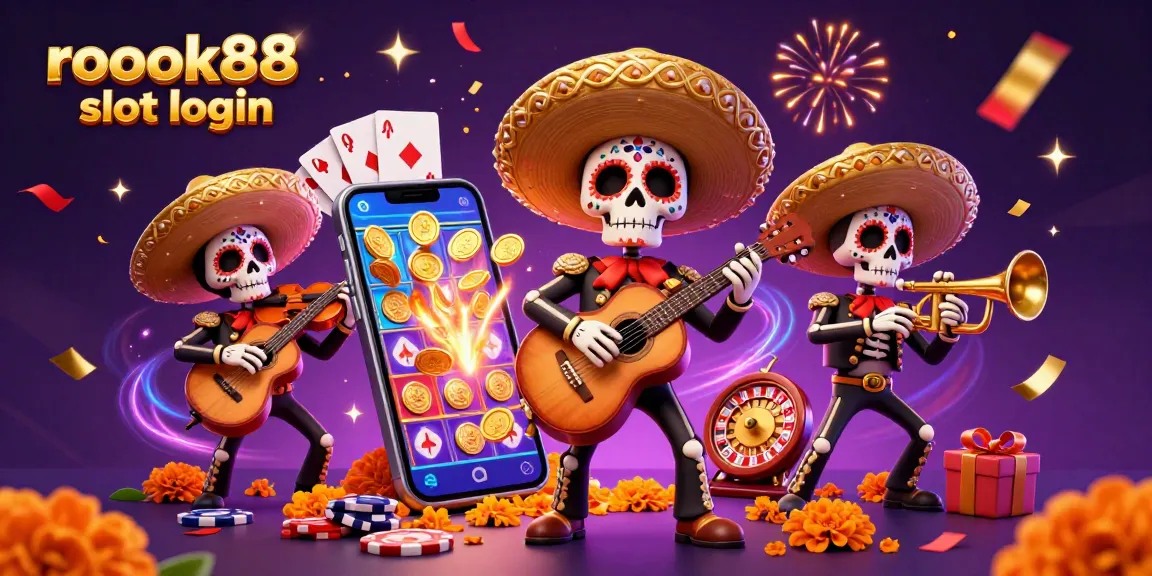 Experience the excitement of rokok88 slot login with a vibrant, festive casino scene featuring dynamic elements and colorful characters.