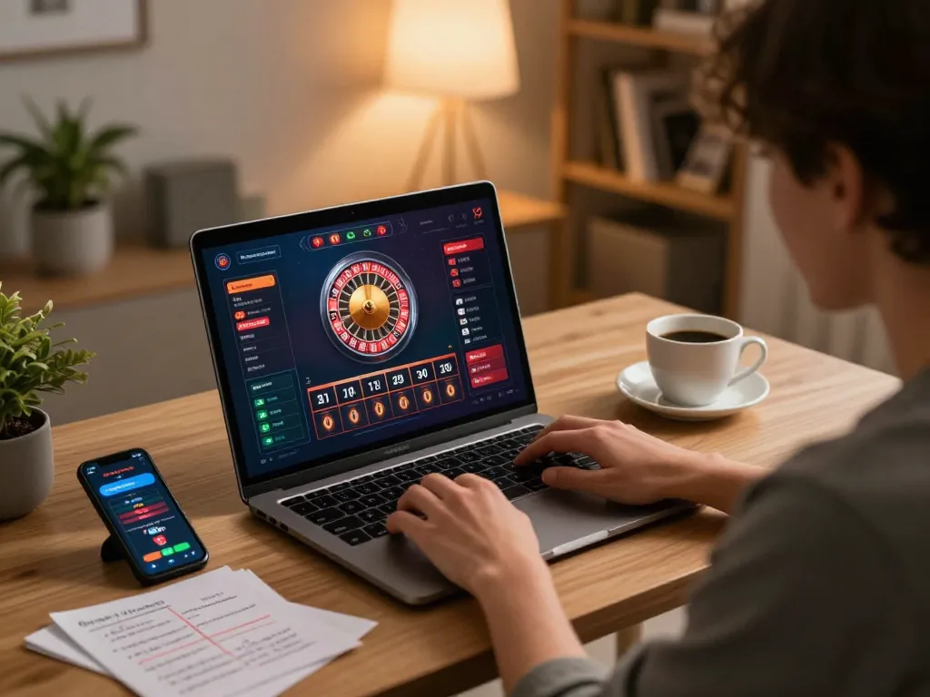 Engaging scene of a player at home enjoying online casino games with nhà cái 88aa interface visible.