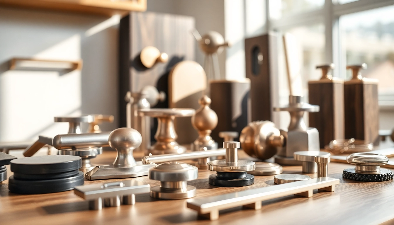 Showcasing furniture hardware manufacturers’ quality components and finishes in a stylish arrangement.