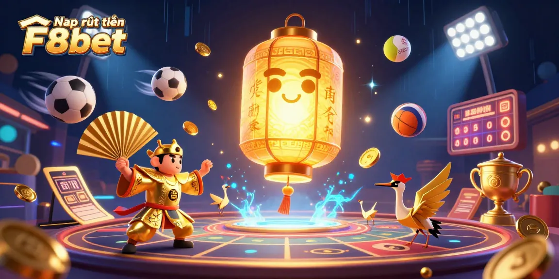 Nạp rút tiền F8bet transactions showcased in a dynamic casino scene with vibrant characters and elements.