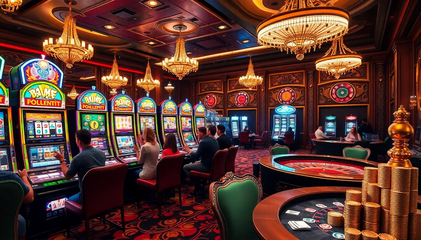 Players experience the thrill of winning on slot777 machines in a glamorous casino scene.