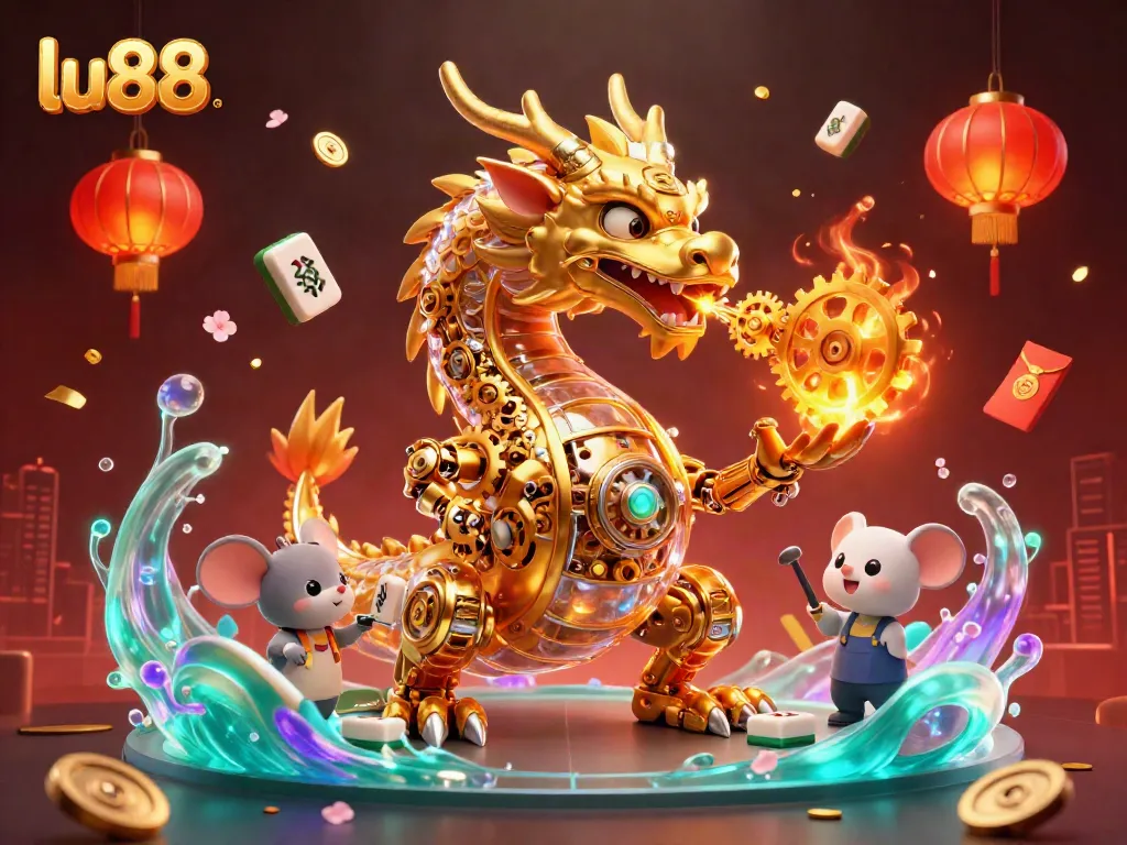 Engage in thrilling gameplay with Lu88's vibrant 3D dragon scene alongside festive casino elements.