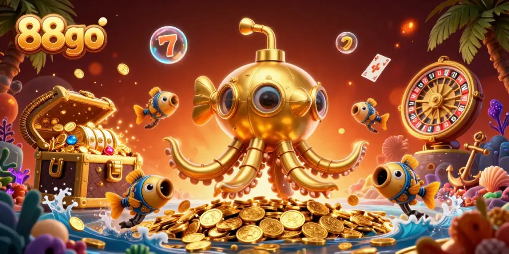 Join the excitement at 88go's vibrant casino with a golden kraken submarine and winning symbols!
