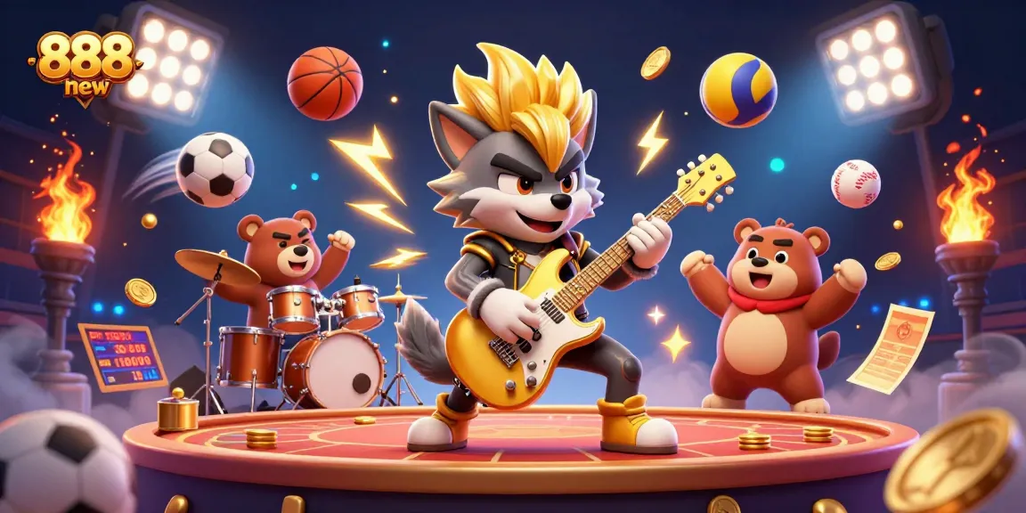 Experience thrilling gameplay at 888new as rock star wolf performs amid sports action and winnings.