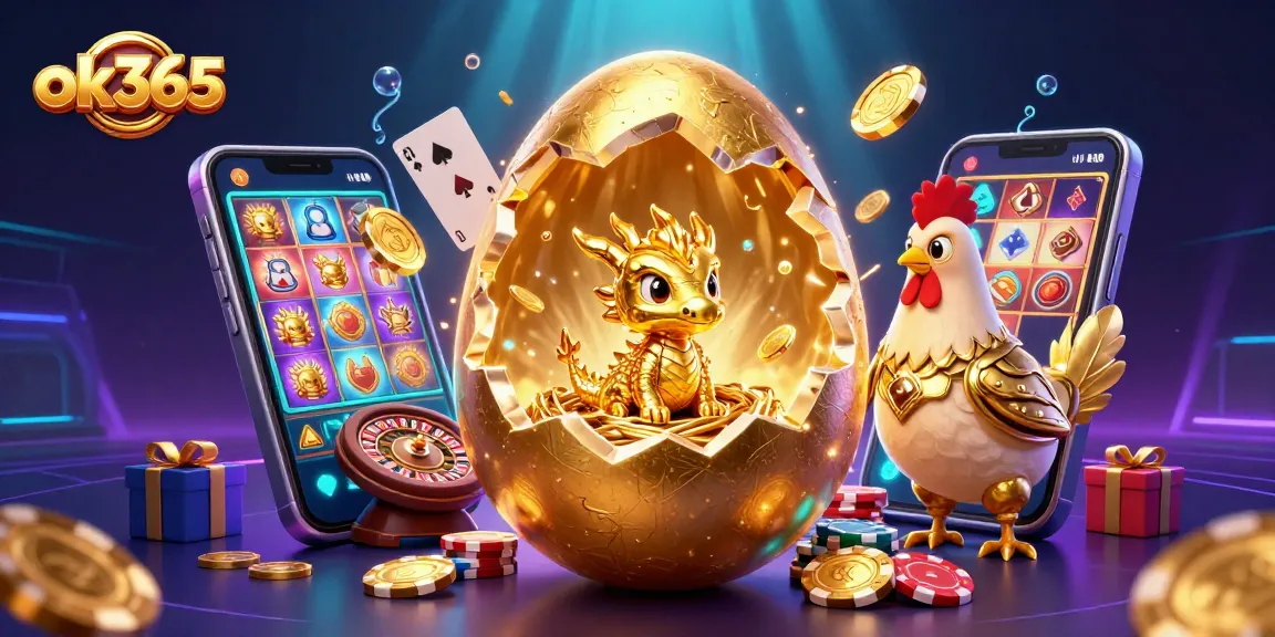 Experience the thrill of ok365 with a golden dragon and vibrant casino elements in a dynamic scene.