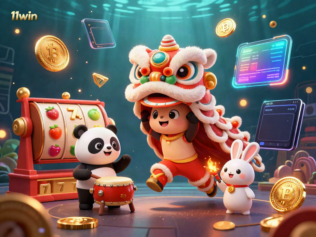Engage in thrilling gaming action with 11win as characters celebrate Chinese New Year surrounded by vibrant casino elements.