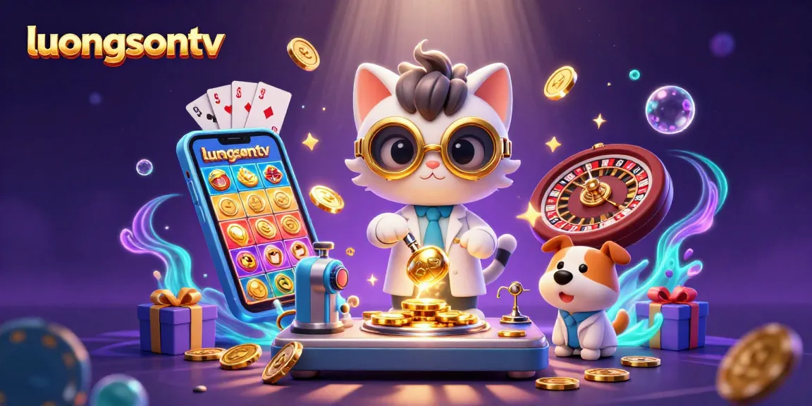Experience thrilling gameplay on luongsontv with cartoon characters amidst gold coins and vibrant gaming elements.