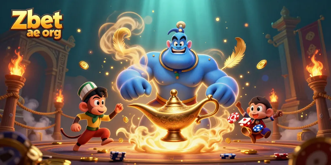 Bet big with Zbet ae org's dynamic casino illustration featuring a magical genie and poker chips.