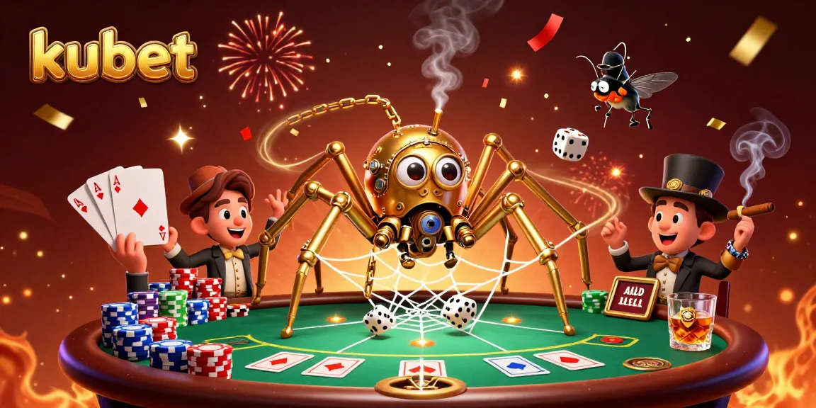 Experience exciting cube gaming with kubet as a steampunk spider catches dice in a lavish casino.