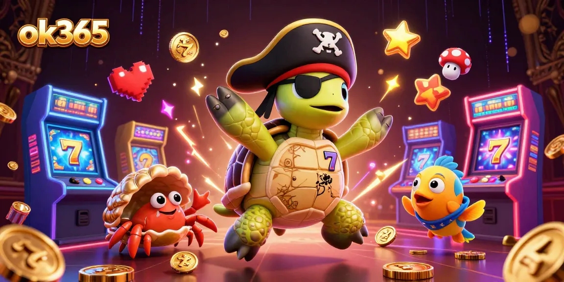 Experience thrilling slot adventures with ok365's vibrant pirate turtle and casino gaming elements.