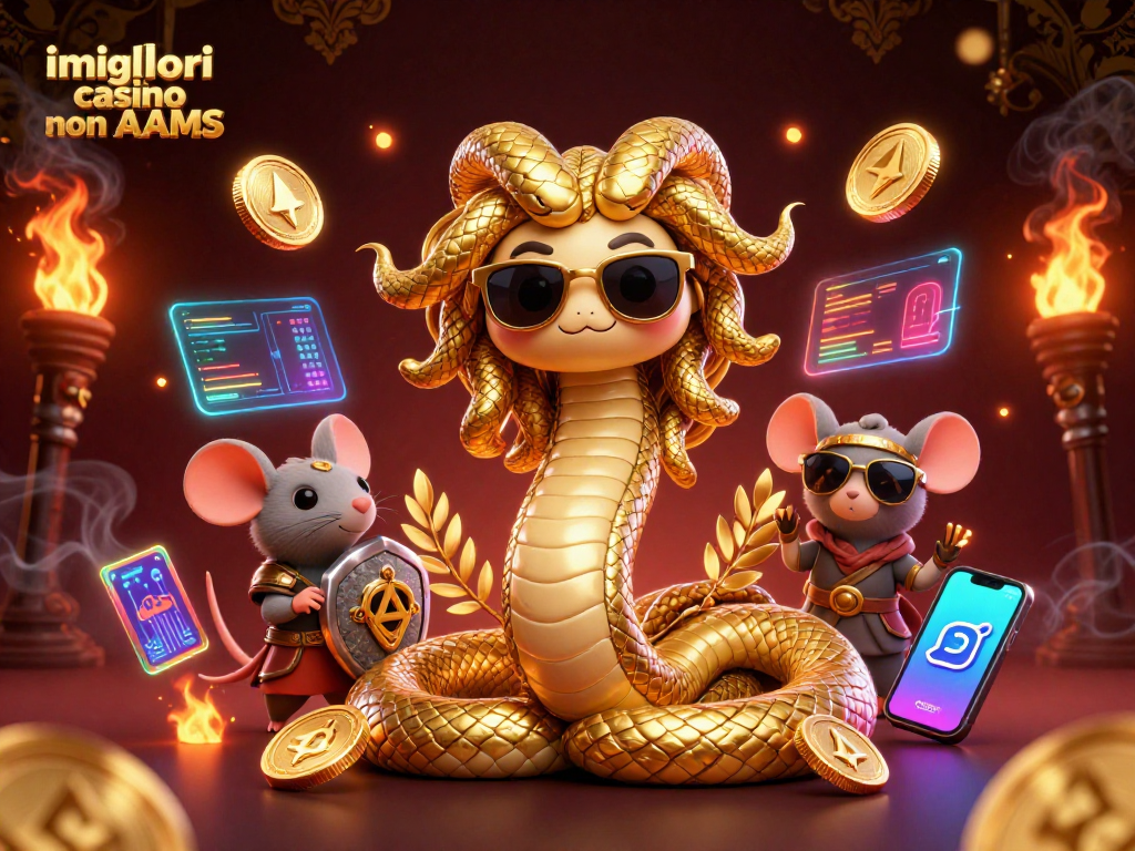 Gioca nei migliori casino non AAMS con una scena affascinante di Medusa e simpatico topo guerriero in un mondo di criptovalute.