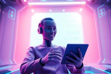 Engaging porn chat AI interaction with a futuristic character and inviting digital space.