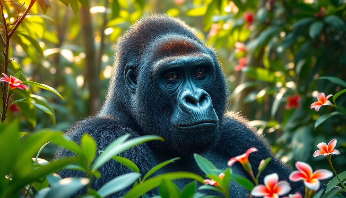 Gorilla trekking and Tanzania safari experience showcasing a silverback gorilla in a lush rainforest.