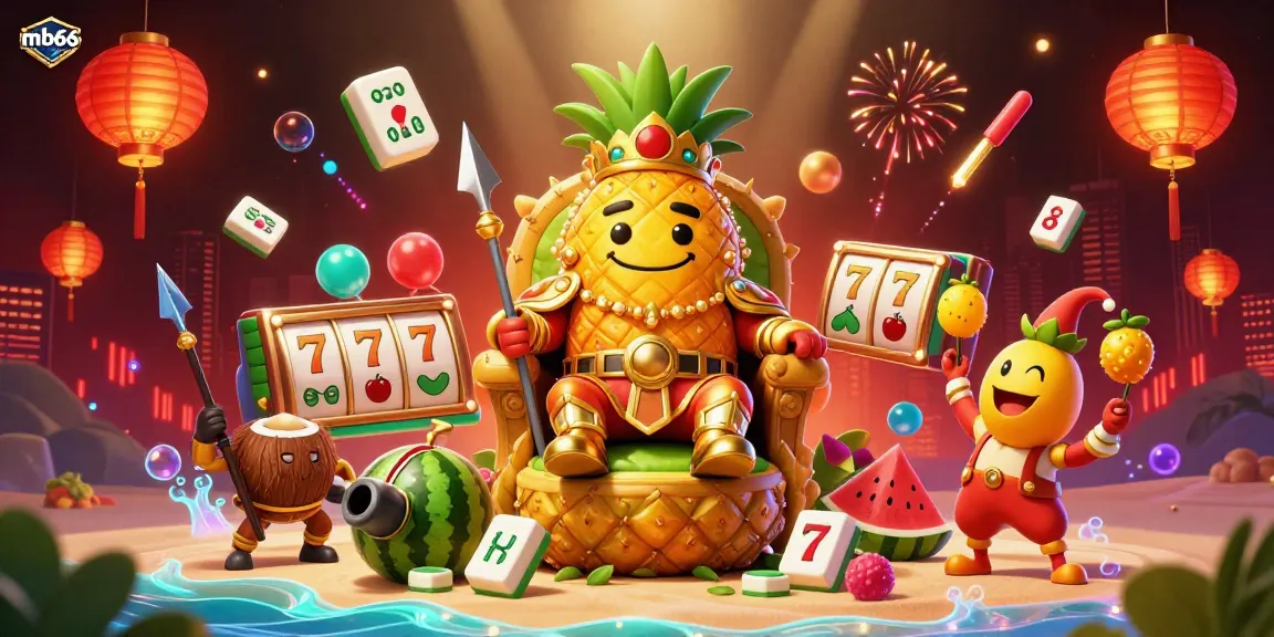 Experience thrilling slots and casino excitement with the dynamic mb66 gaming scene featuring a golden pineapple king.